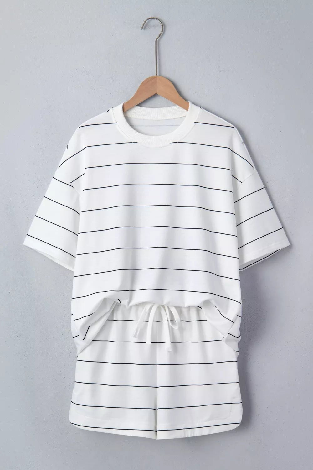 Stripe Half Sleeve Tee and Drawstring Shorts Set - TheMomCo.