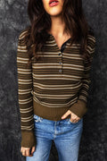 Stripe Striped Ribbed Knit Button Collar Sweater - TheMomCo.