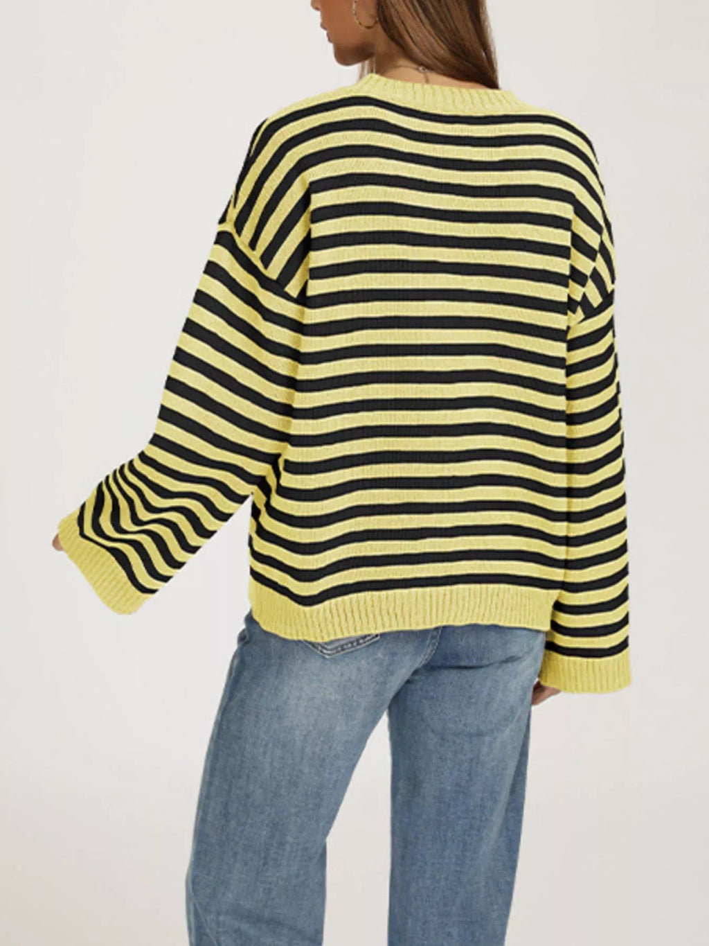 Striped Dropped Shoulder Sweater - TheMomCo.