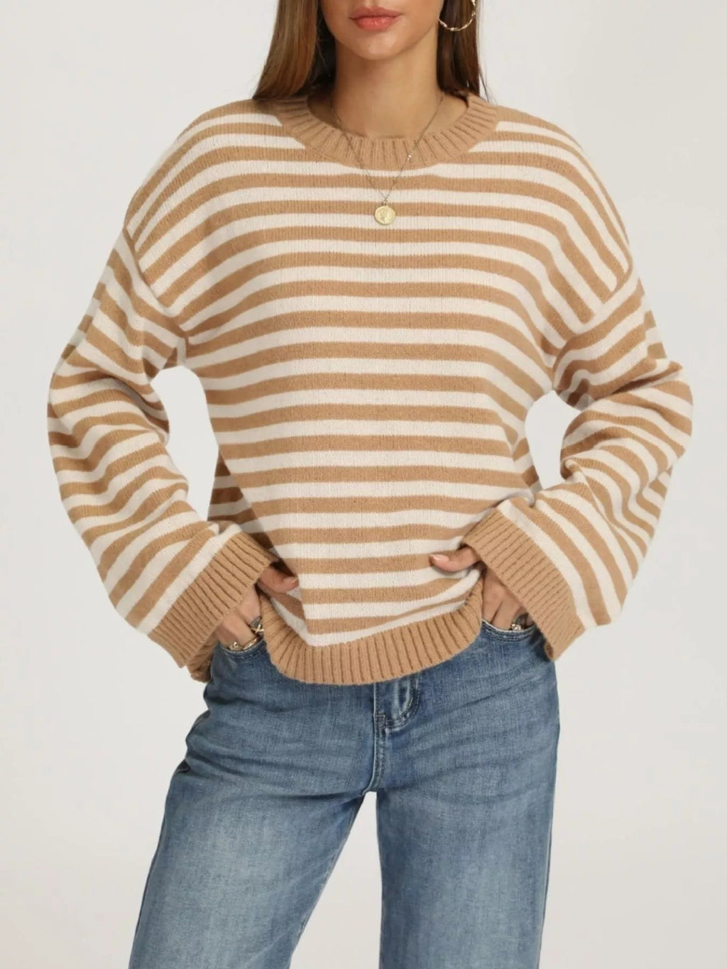 Striped Dropped Shoulder Sweater - TheMomCo.