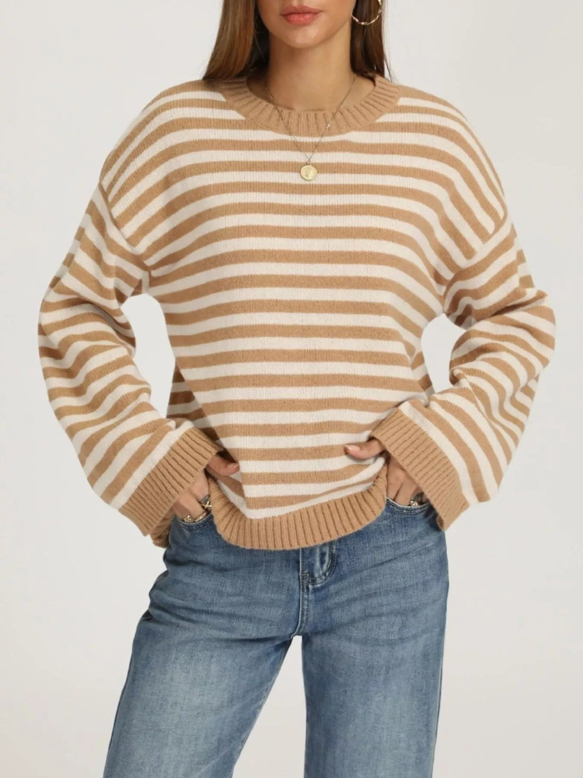 Striped Dropped Shoulder Sweater - TheMomCo.