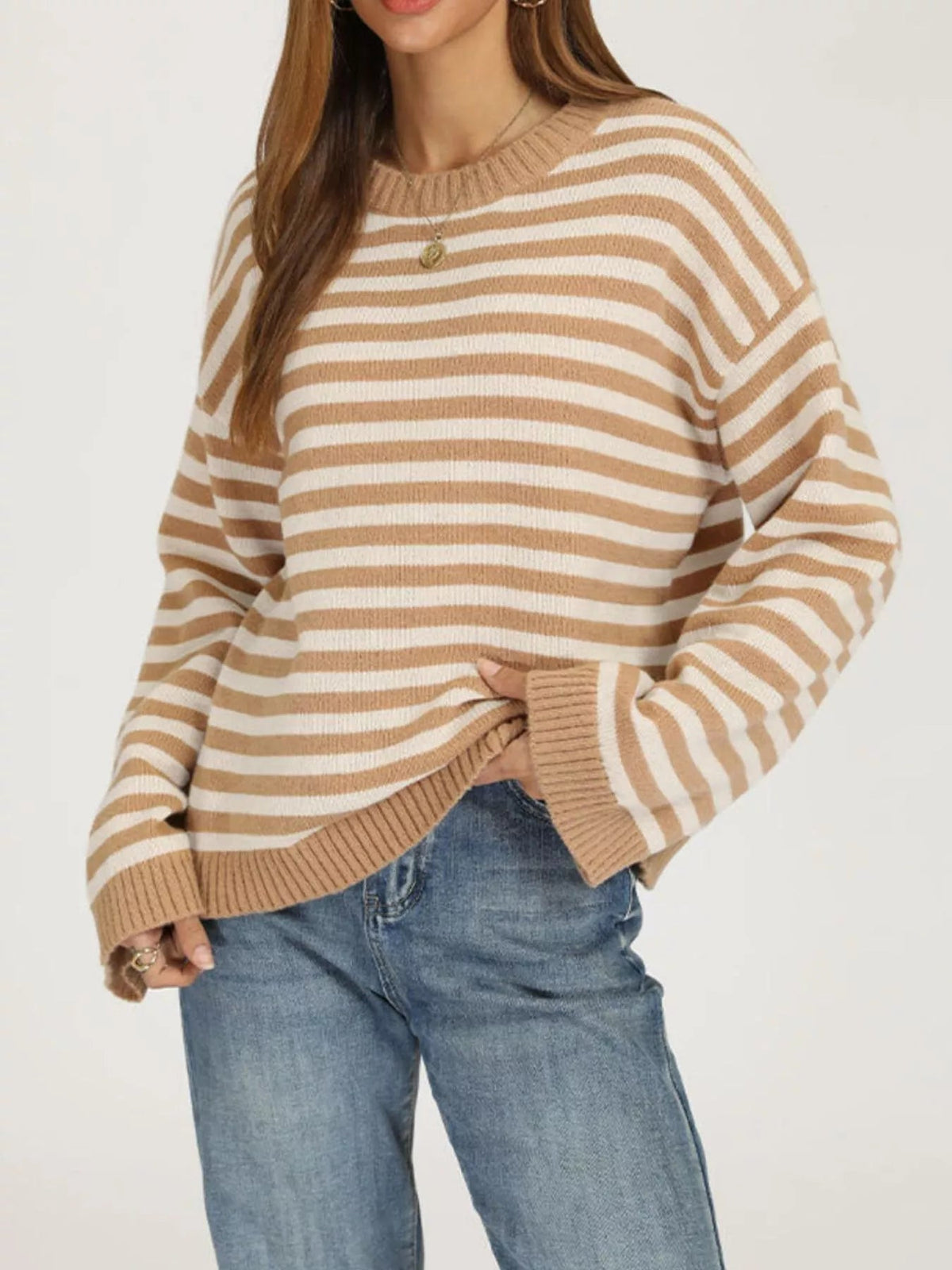 Striped Dropped Shoulder Sweater - TheMomCo.