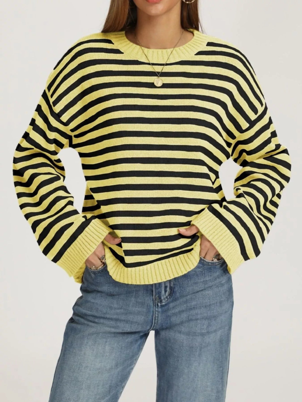 Striped Dropped Shoulder Sweater - TheMomCo.