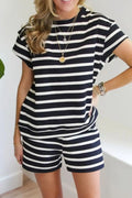 Striped Short Sleeve Top and Shorts Set - TheMomCo.