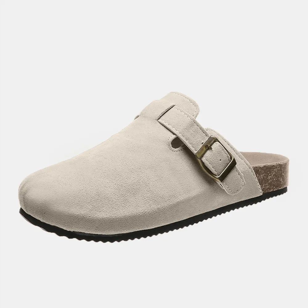 Suede Closed Toe Buckle Slide - TheMomCo.