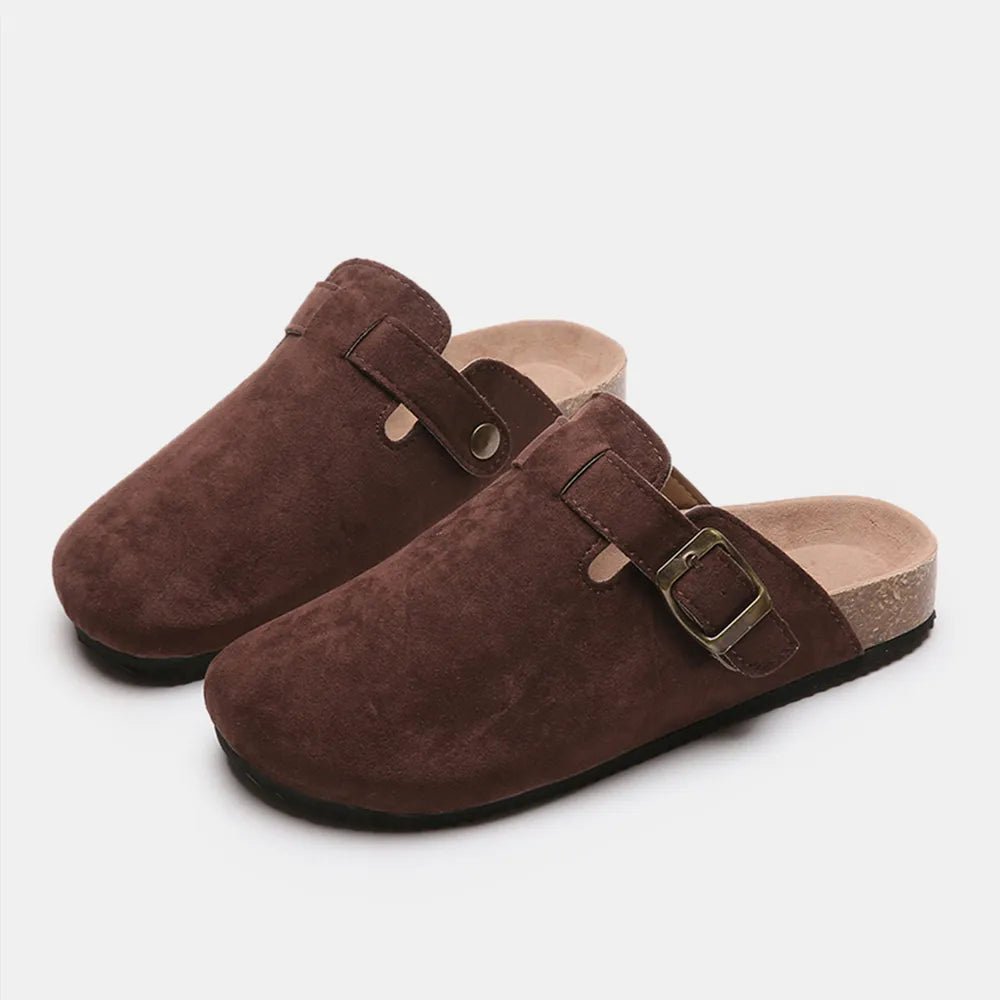 Suede Closed Toe Buckle Slide - TheMomCo.