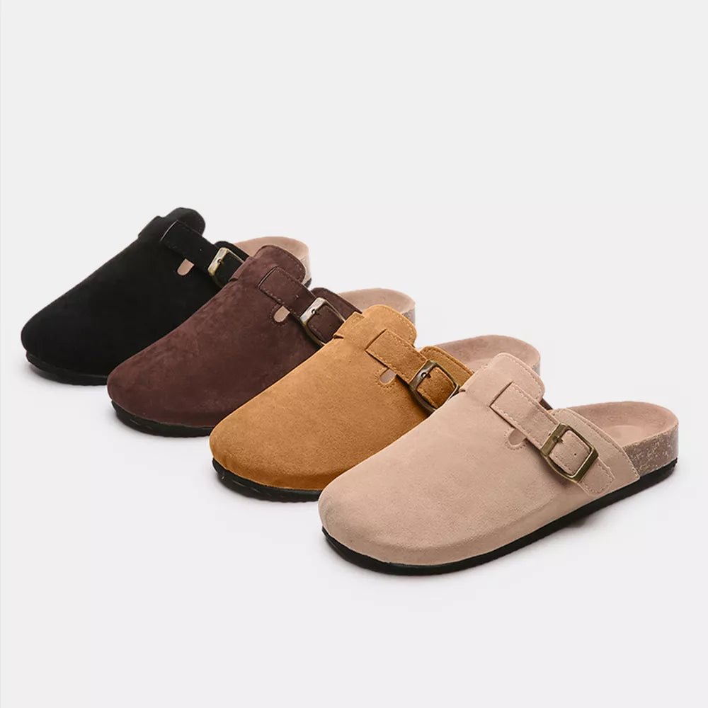 Suede Closed Toe Buckle Slide - TheMomCo.