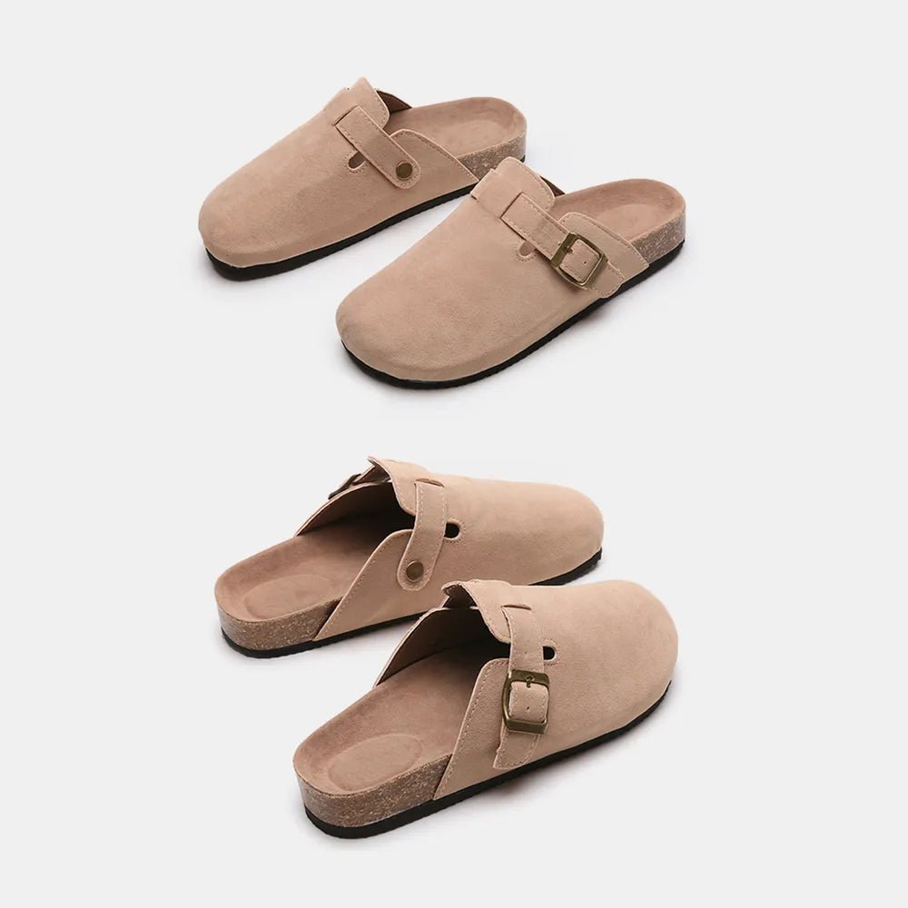 Suede Closed Toe Buckle Slide - TheMomCo.