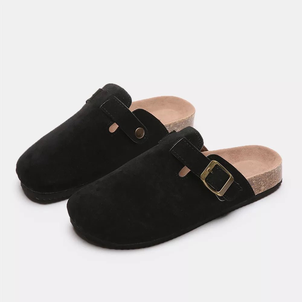 Suede Closed Toe Buckle Slide - TheMomCo.