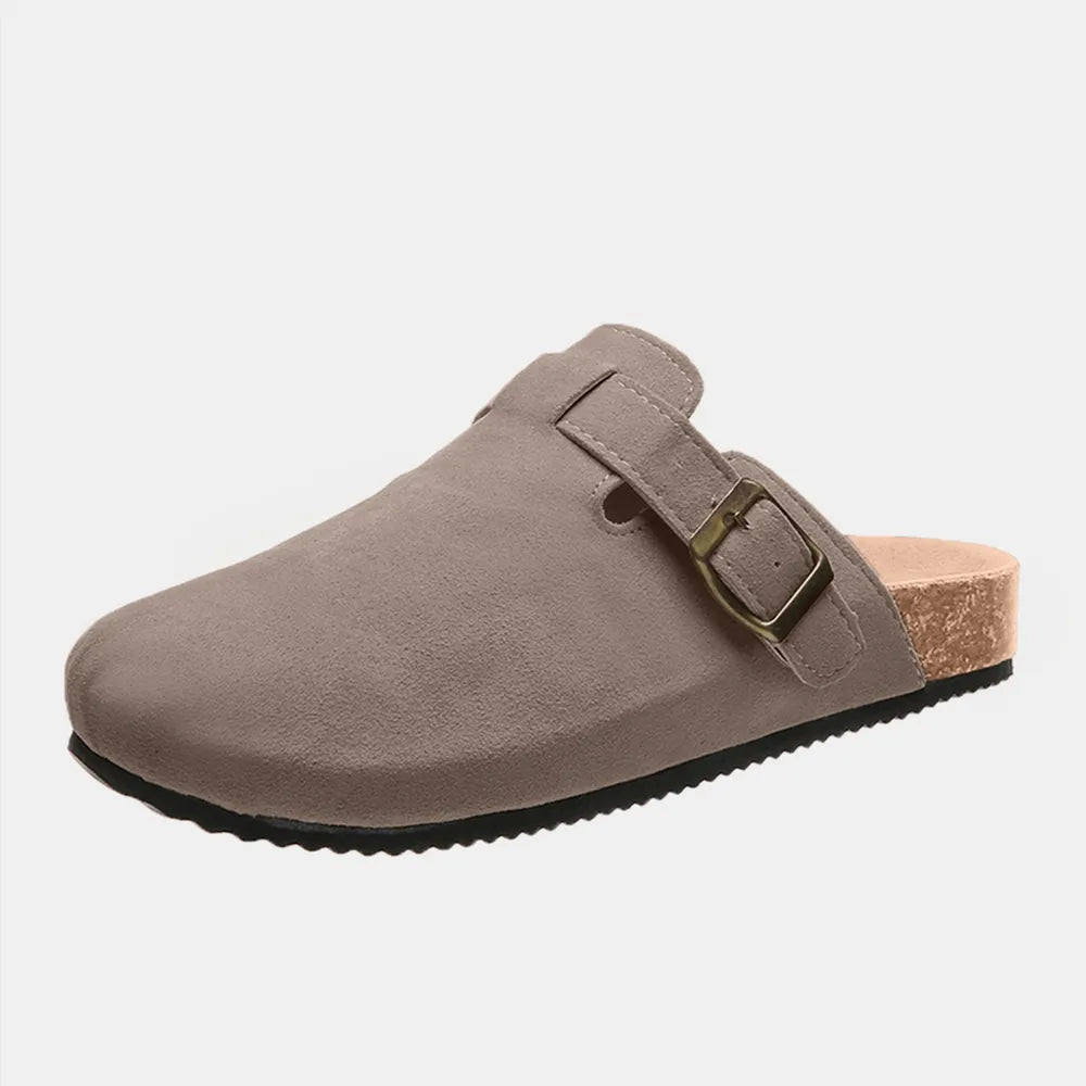 Suede Closed Toe Buckle Slide - TheMomCo.