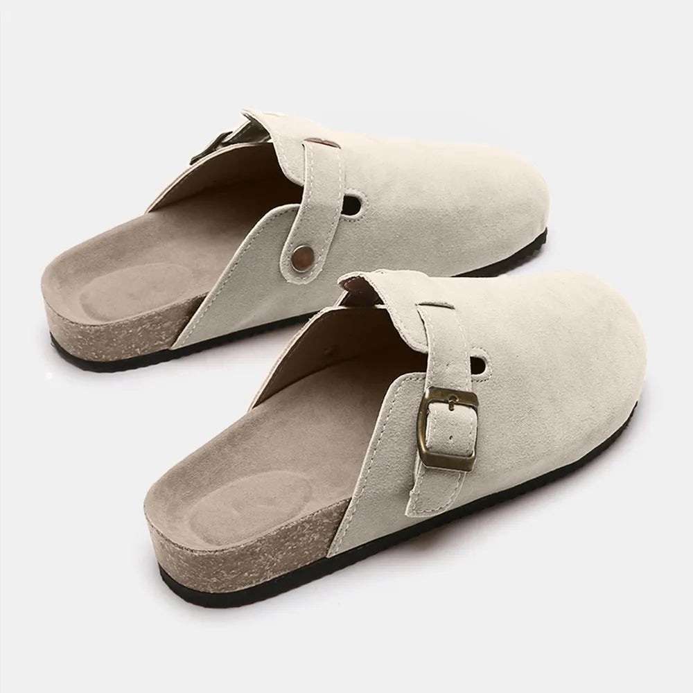 Suede Closed Toe Buckle Slide - TheMomCo.
