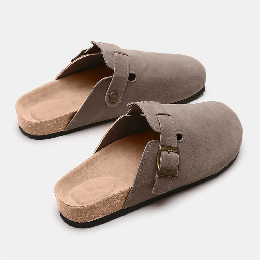 Suede Closed Toe Buckle Slide - TheMomCo.