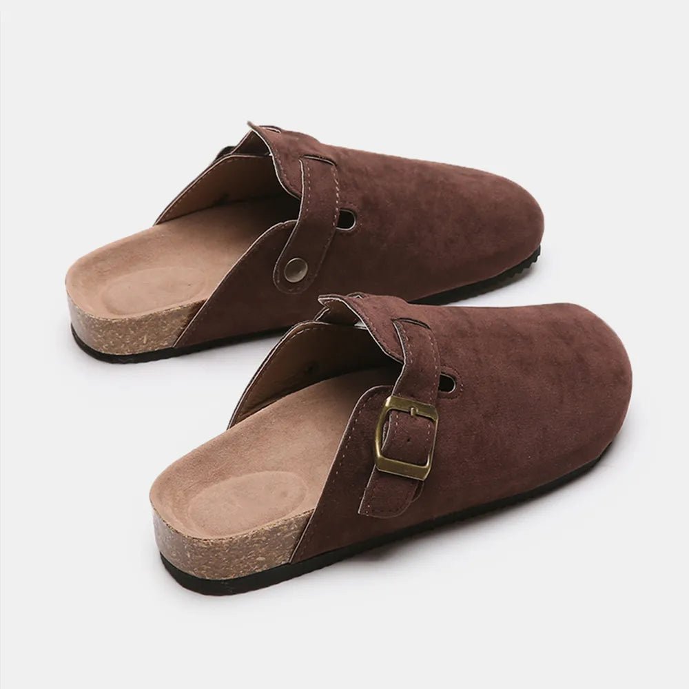 Suede Closed Toe Buckle Slide - TheMomCo.