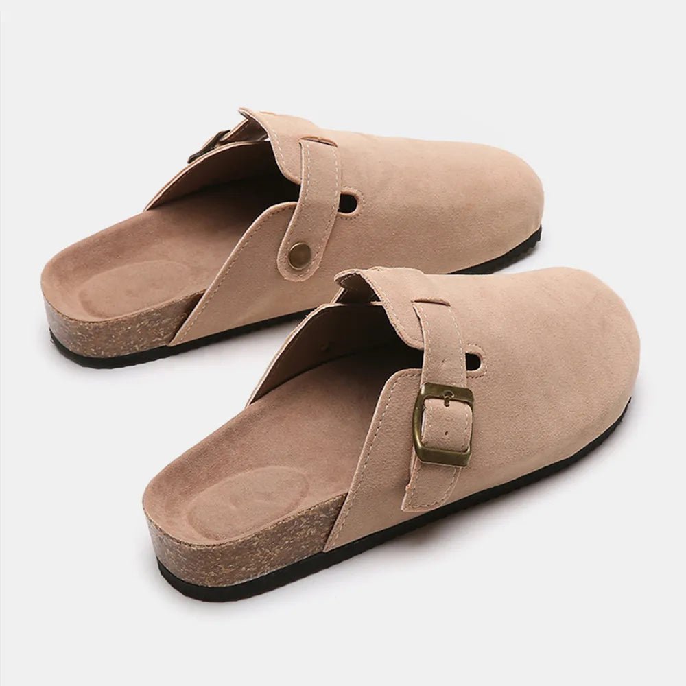 Suede Closed Toe Buckle Slide - TheMomCo.