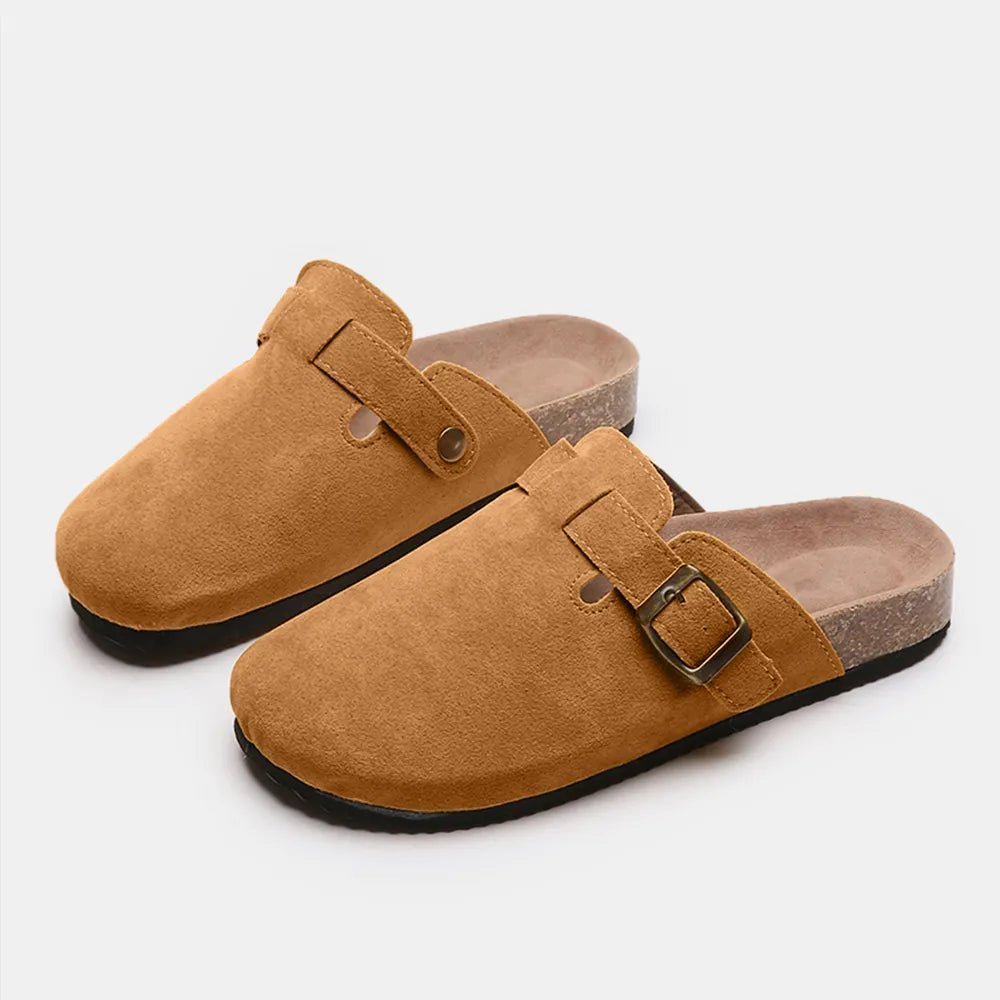 Suede Closed Toe Buckle Slide - TheMomCo.