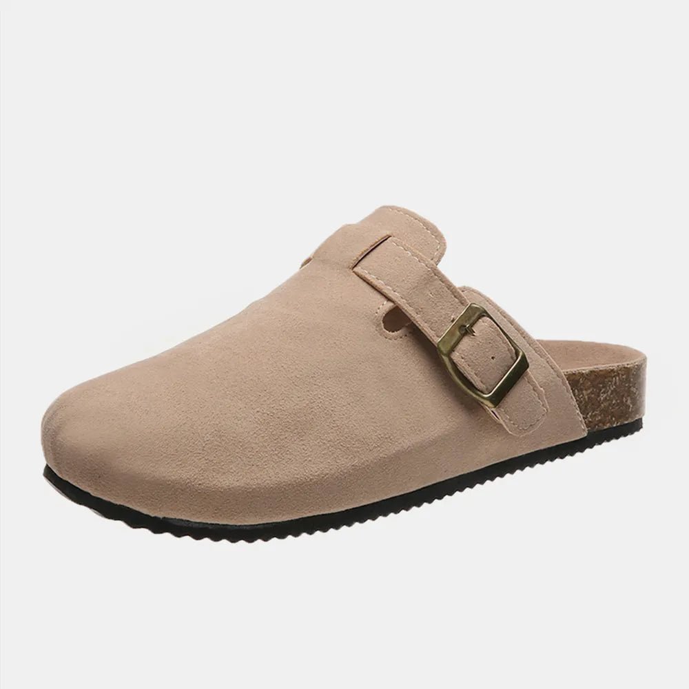 Suede Closed Toe Buckle Slide - TheMomCo.