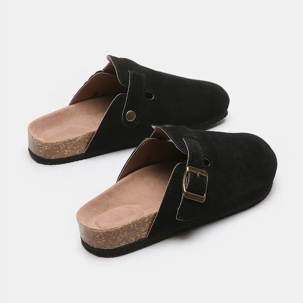Suede Closed Toe Buckle Slide - TheMomCo.