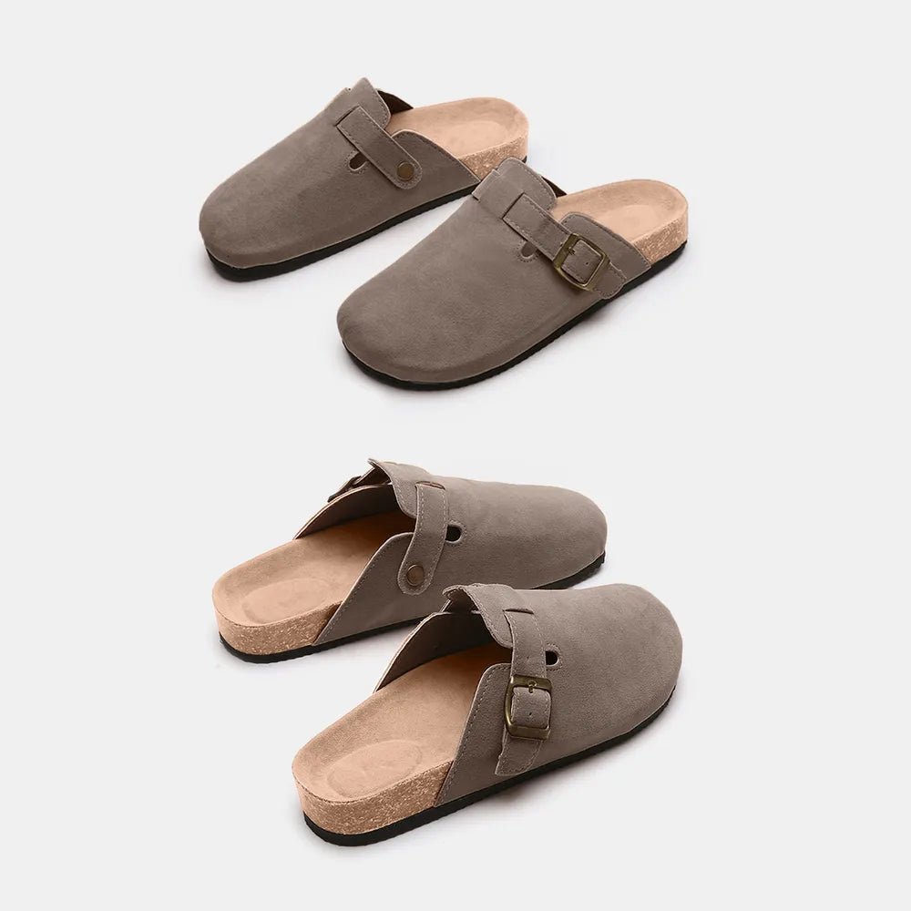 Suede Closed Toe Buckle Slide - TheMomCo.