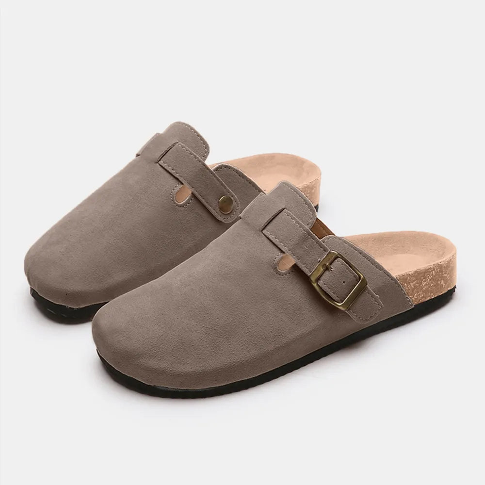 Suede Closed Toe Buckle Slide - TheMomCo.