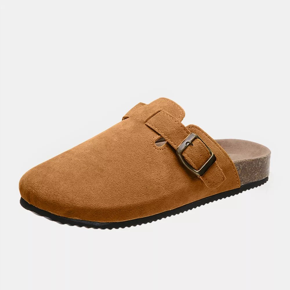 Suede Closed Toe Buckle Slide - TheMomCo.