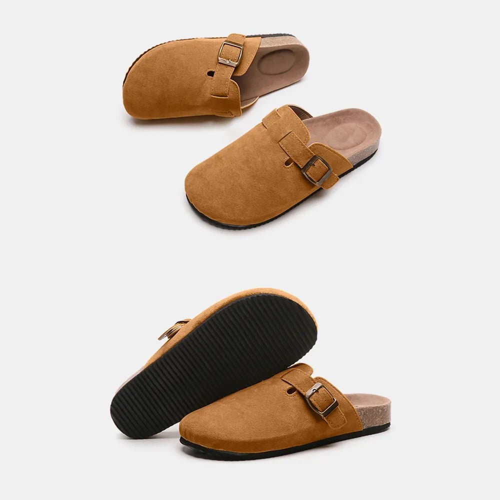 Suede Closed Toe Buckle Slide - TheMomCo.