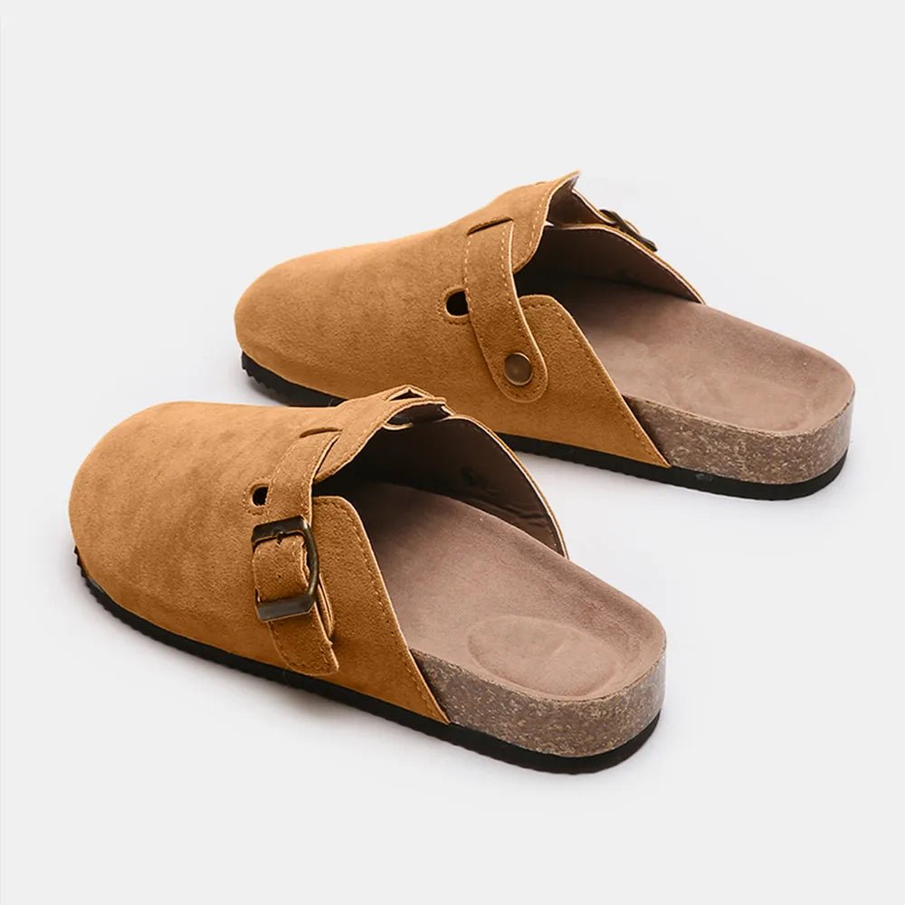 Suede Closed Toe Buckle Slide - TheMomCo.