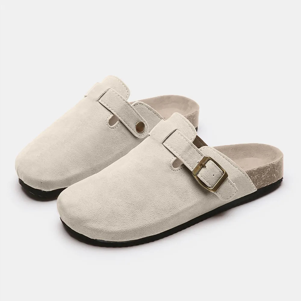 Suede Closed Toe Buckle Slide - TheMomCo.