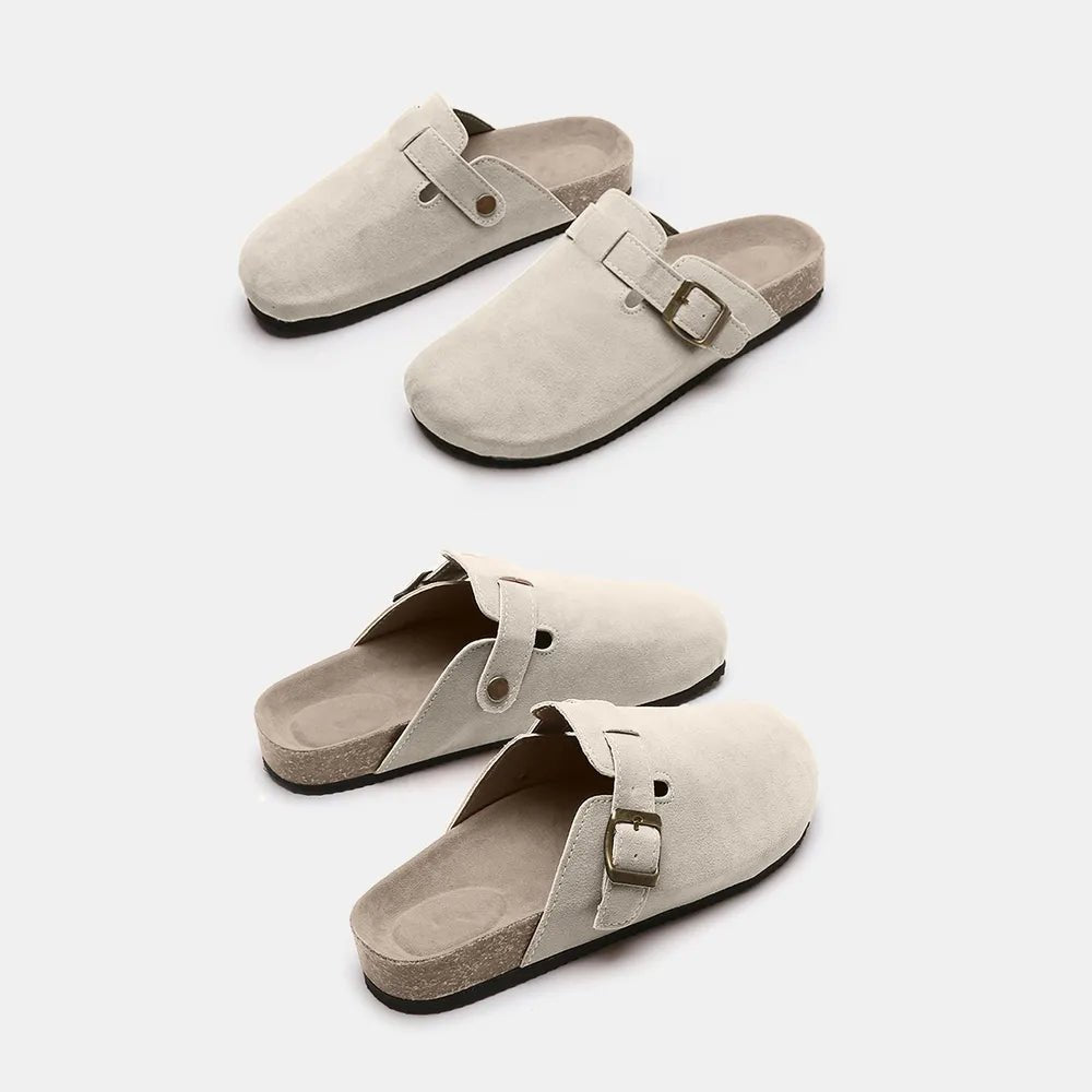 Suede Closed Toe Buckle Slide - TheMomCo.