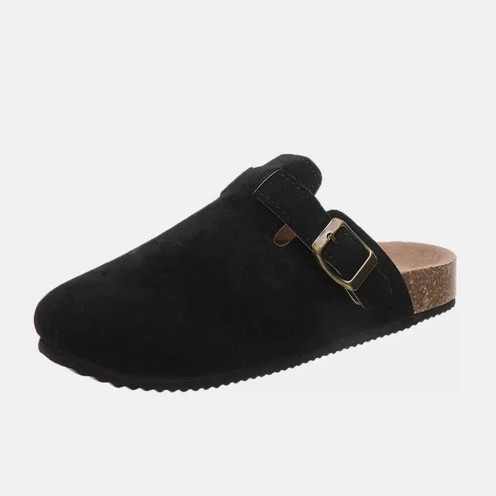 Suede Closed Toe Buckle Slide - TheMomCo.
