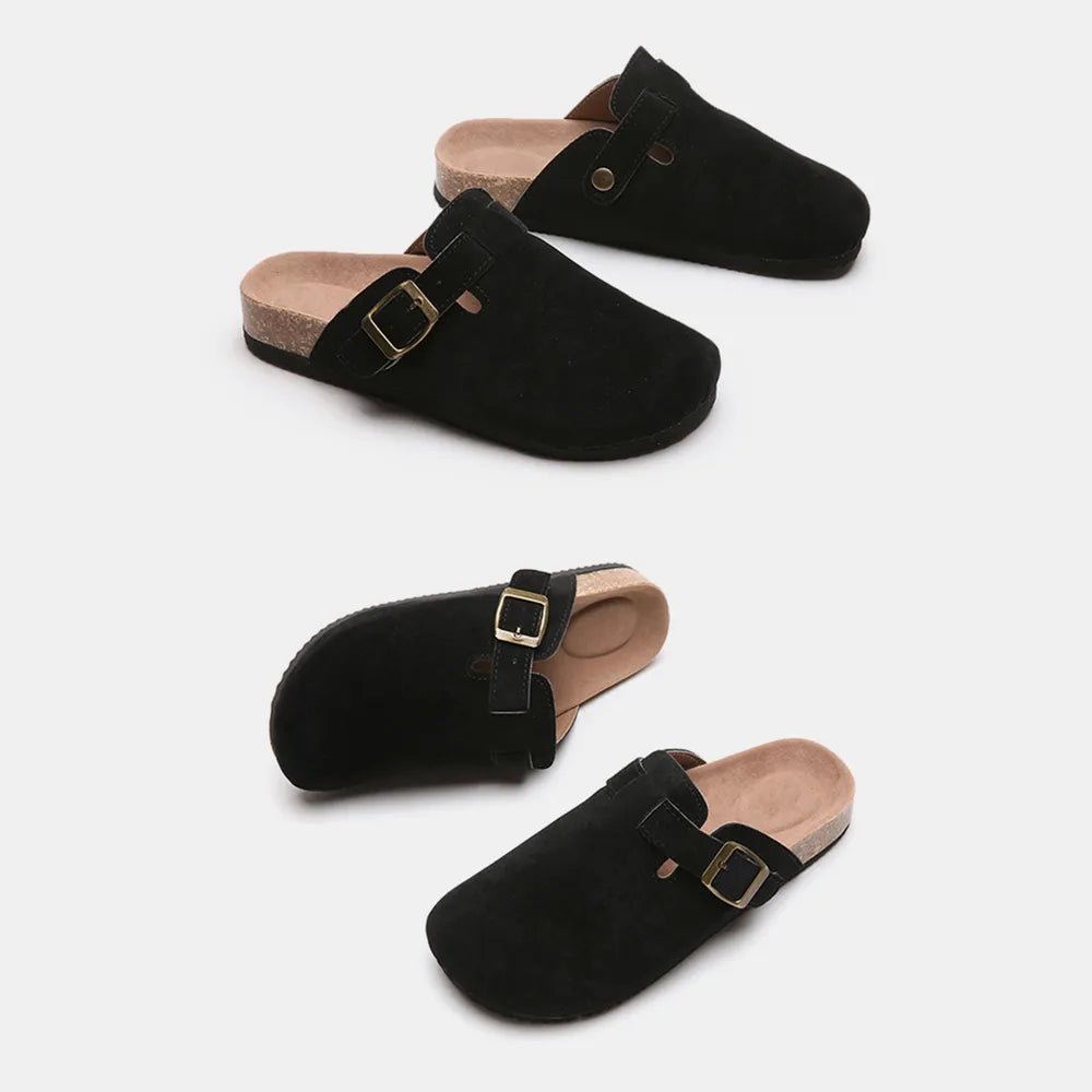 Suede Closed Toe Buckle Slide - TheMomCo.