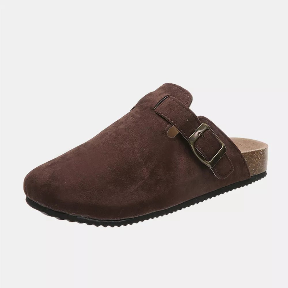 Suede Closed Toe Buckle Slide - TheMomCo.
