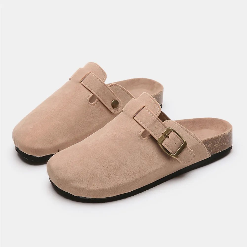 Suede Closed Toe Buckle Slide - TheMomCo.