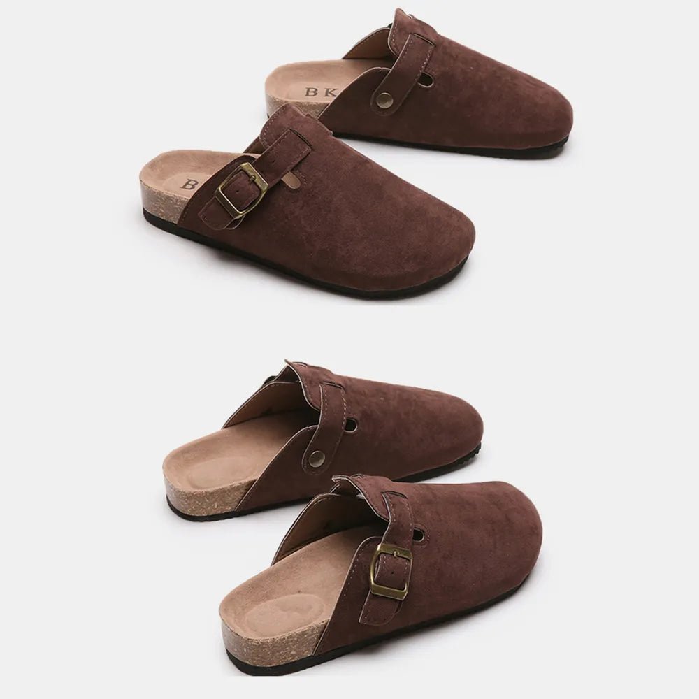 Suede Closed Toe Buckle Slide - TheMomCo.