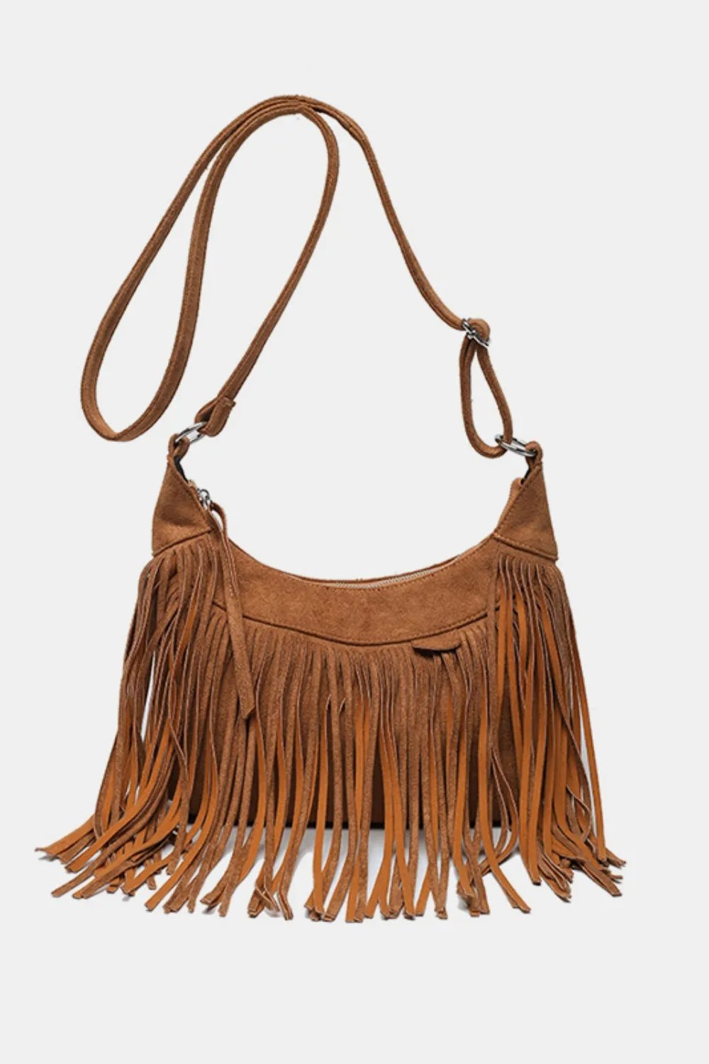 Suede Fringe Adjustable Strap Shoulder Bag - TheMomCo.