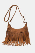 Suede Fringe Adjustable Strap Shoulder Bag - TheMomCo.