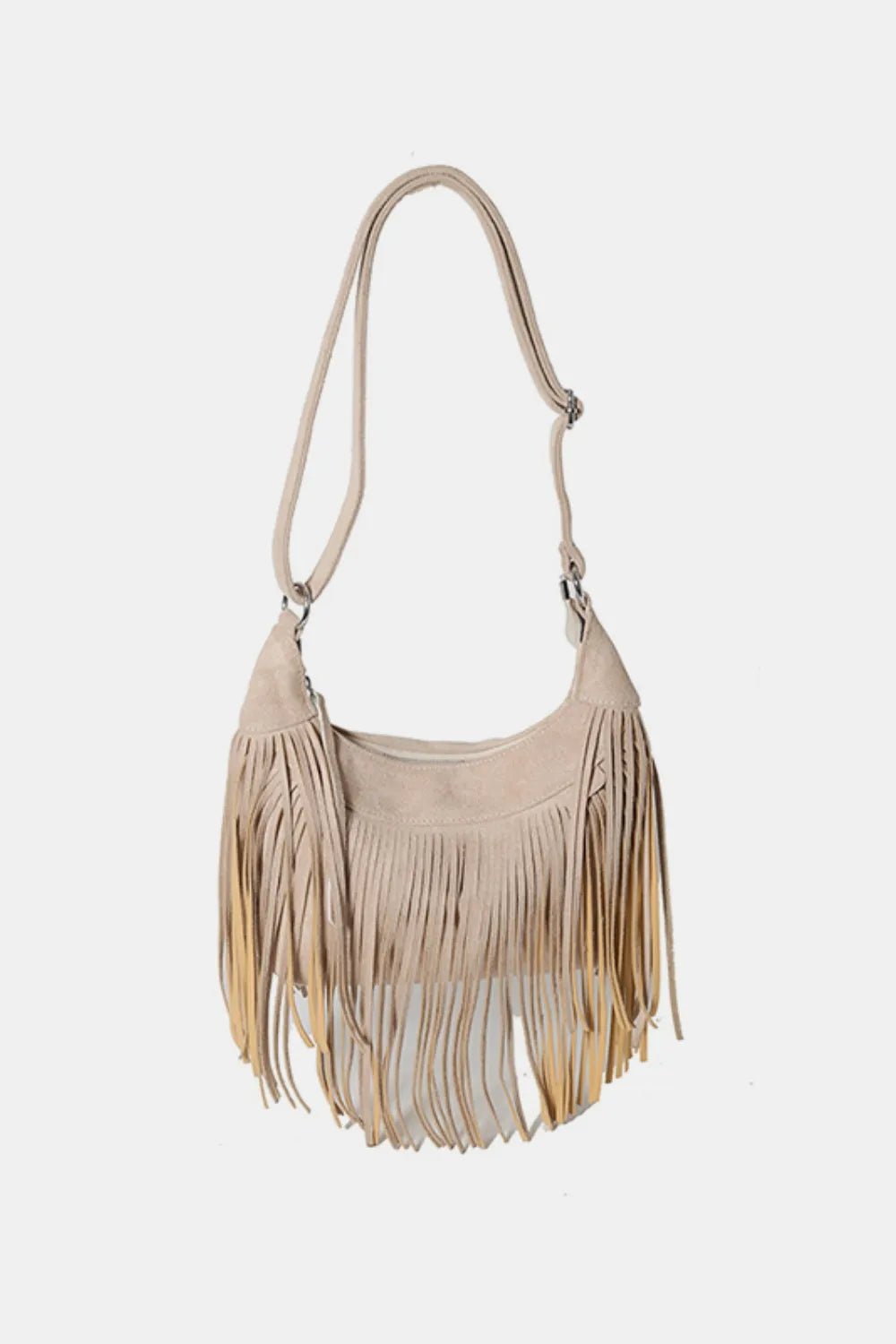 Suede Fringe Adjustable Strap Shoulder Bag - TheMomCo.