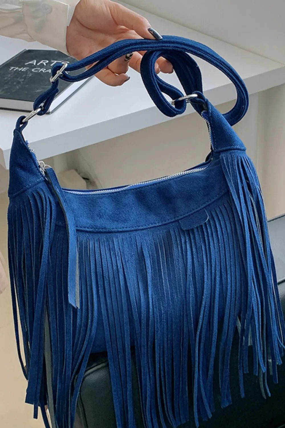 Suede Fringe Adjustable Strap Shoulder Bag - TheMomCo.