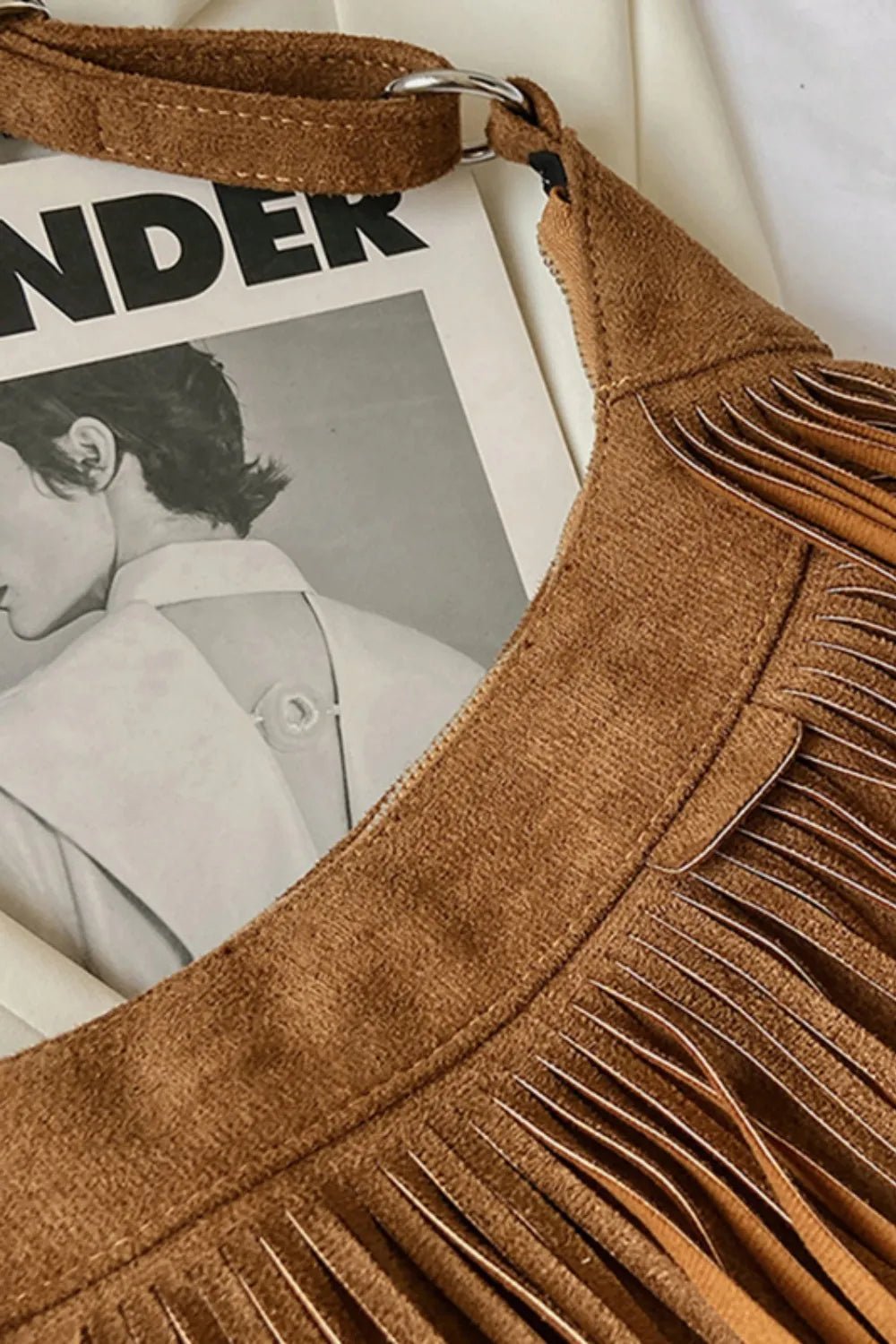 Suede Fringe Adjustable Strap Shoulder Bag - TheMomCo.