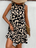 Tied Leopard Round Neck Tank Dress - TheMomCo.