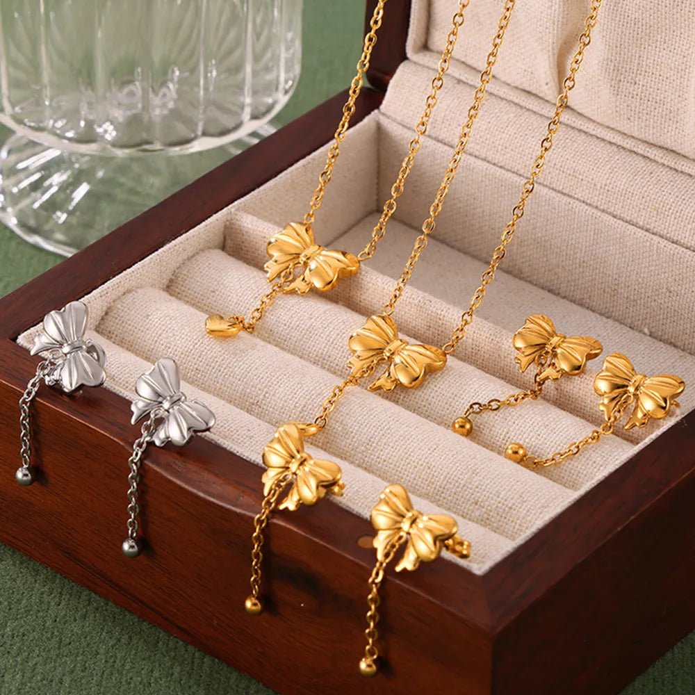 Titanium Steel Gold-Plated Bow Pendant Necklace - TheMomCo.