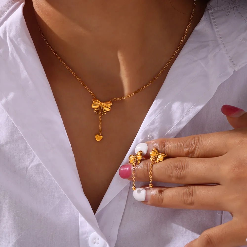 Titanium Steel Gold-Plated Bow Pendant Necklace - TheMomCo.