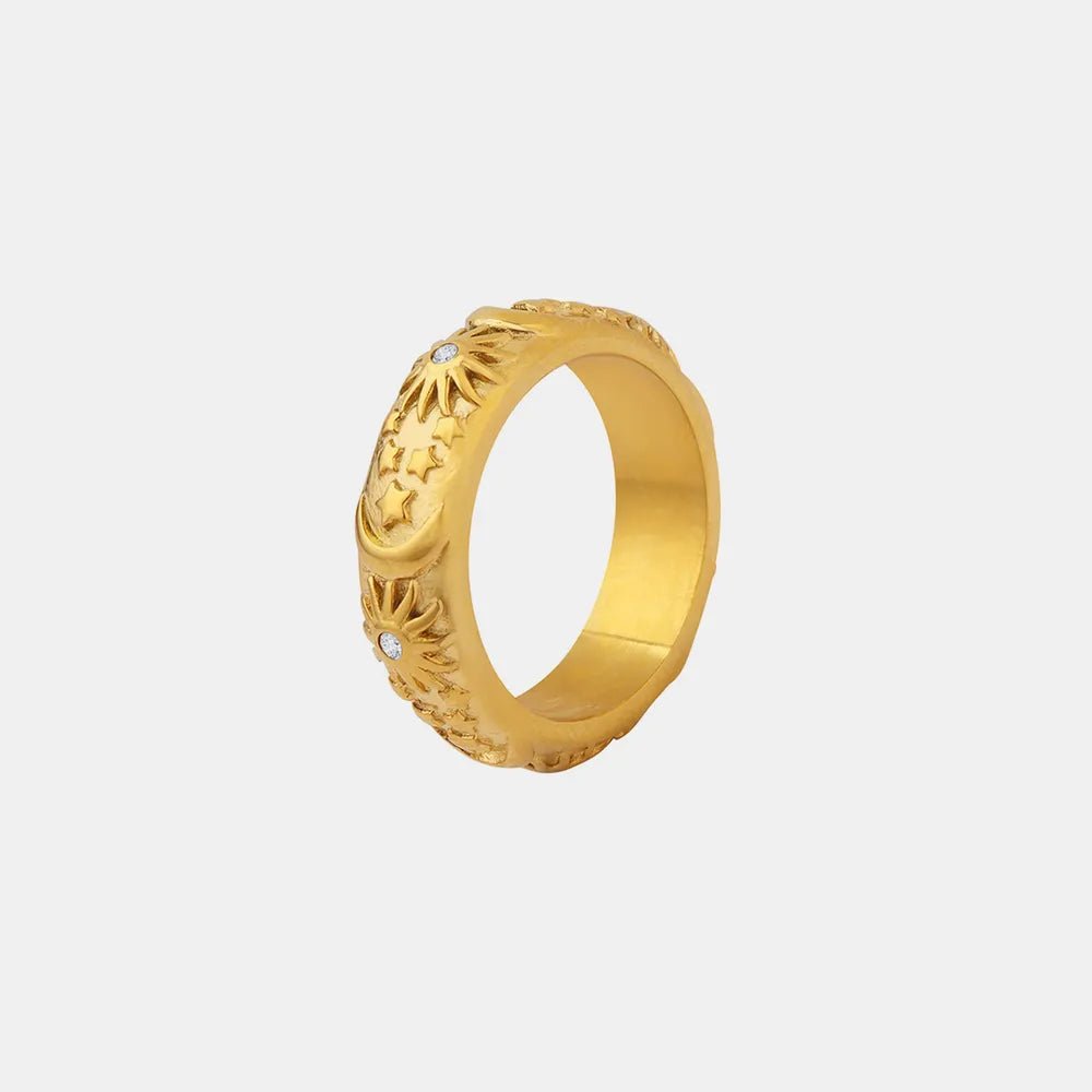 Titanium Steel Inlaid Zircon Embossed Ring - TheMomCo.