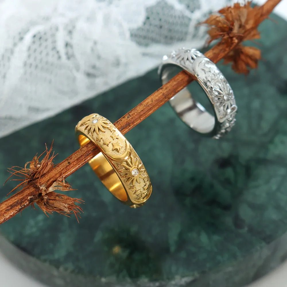 Titanium Steel Inlaid Zircon Embossed Ring - TheMomCo.