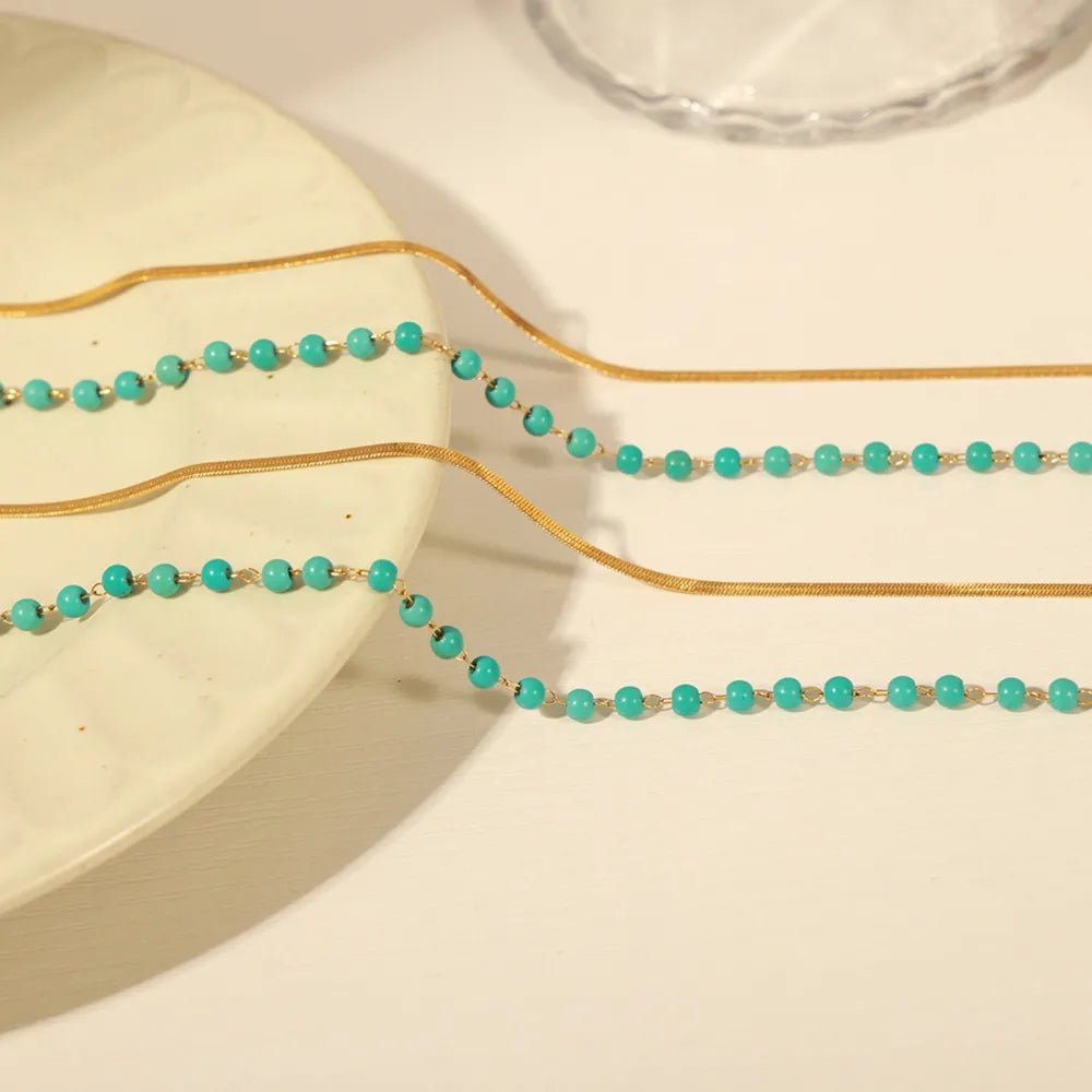 Turquoise Titanium Steel Double-Layered Necklace - TheMomCo.
