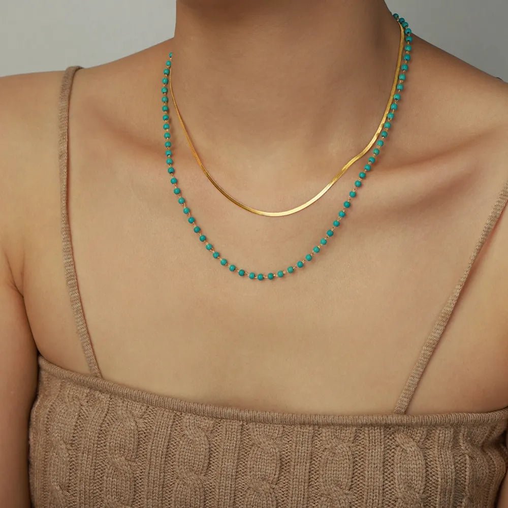 Turquoise Titanium Steel Double-Layered Necklace - TheMomCo.