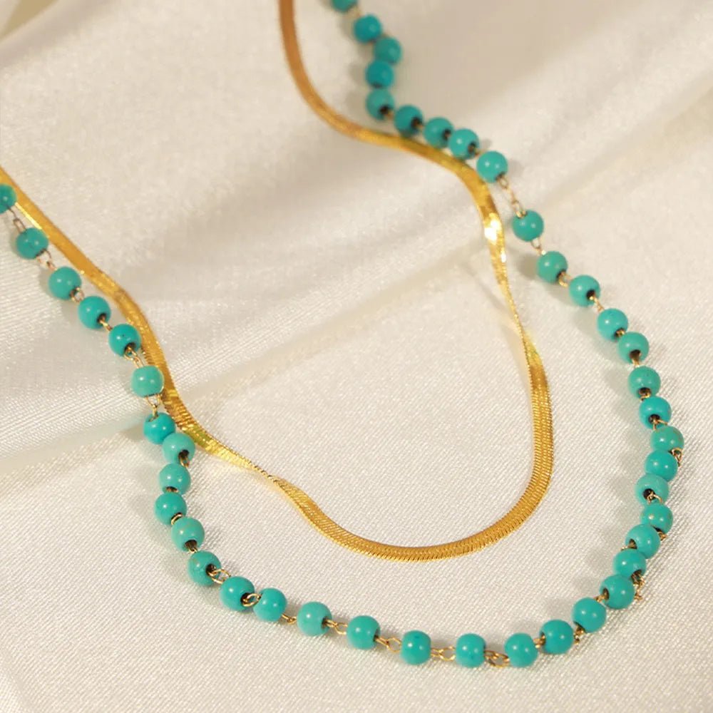 Turquoise Titanium Steel Double-Layered Necklace - TheMomCo.