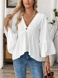 V-Neck Bell Sleeve Blouse - TheMomCo.