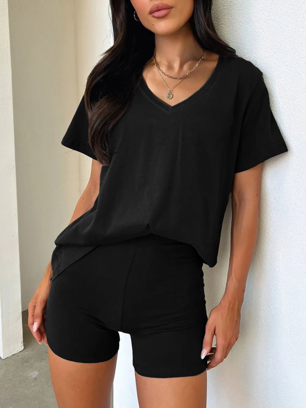 V-Neck T-Shirt and Shorts Set - TheMomCo.