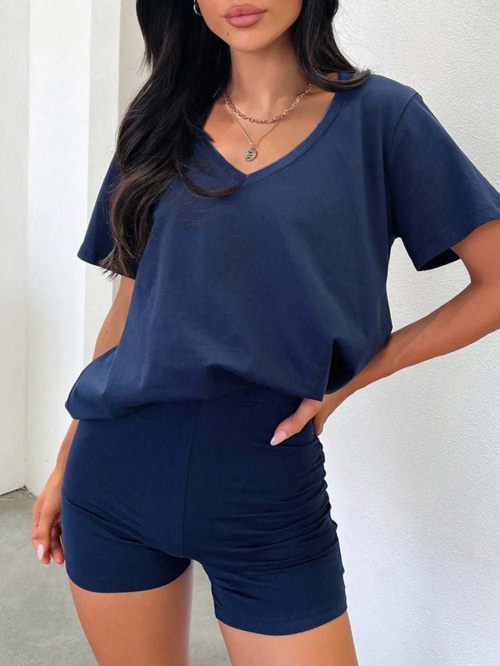 V-Neck T-Shirt and Shorts Set - TheMomCo.