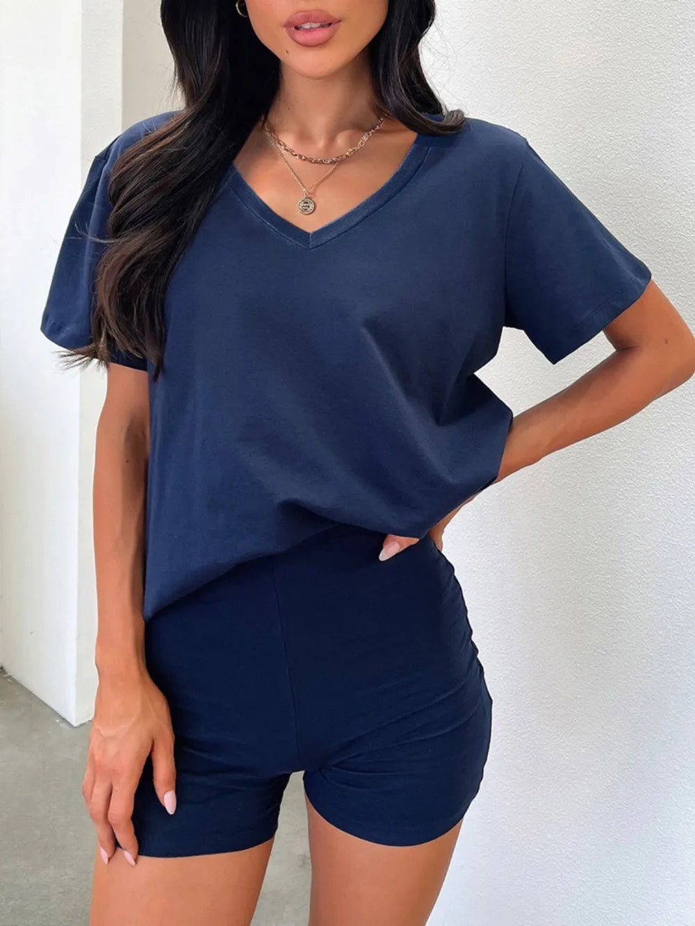 V-Neck T-Shirt and Shorts Set - TheMomCo.